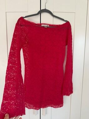 Coquette Fairy Vintage Victoria's Secret Muted Red Lace Long Sleeve Sz M Y2K